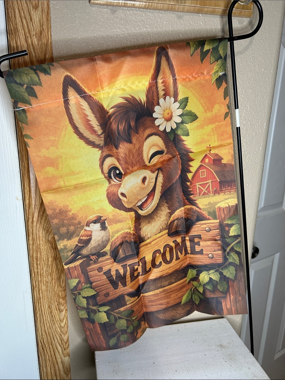 Welcome Donkey Garden Flag - Cheerful Brown Home Yard Decor - Picture 4 of 4